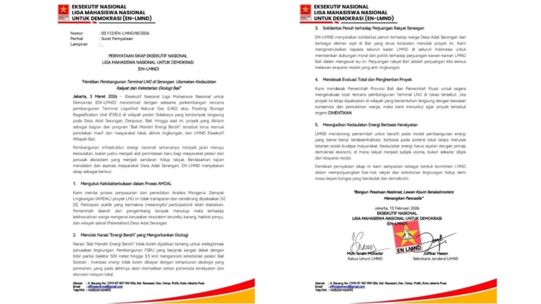 LMND Desak Penghentian Proyek Terminal LNG Serangan, Soroti Ancaman Ekologi dan Minimnya Transparansi