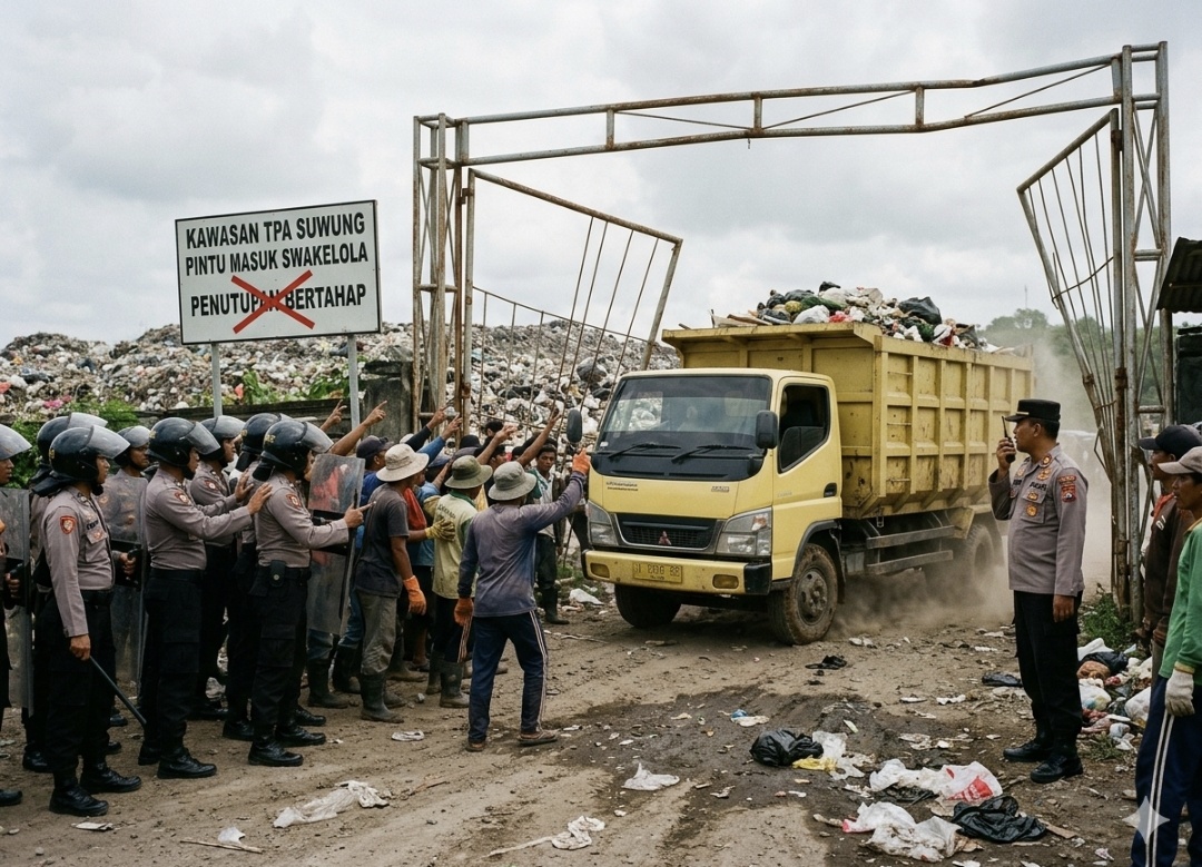 Portal Dijebol, Ketegangan di TPA Suwung Memuncak, Polisi Turun Tangan