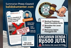 Tak Sesuai Kode Etik, Dewan Pers Soroti Pemberitaan balidokumenter.com, Tegaskan Ancaman Denda hingga Rp500 Juta Bila Abaikan Hak Jawab