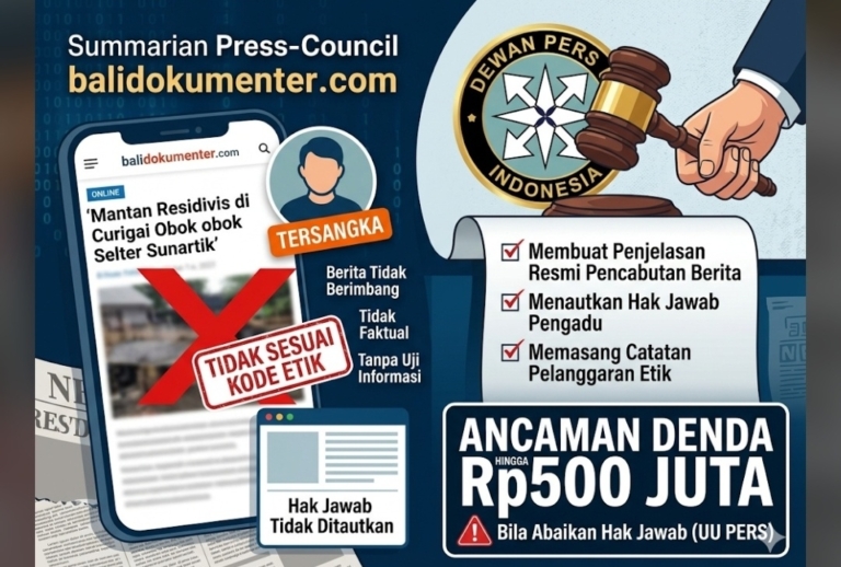 Tak Sesuai Kode Etik, Dewan Pers Soroti Pemberitaan balidokumenter.com, Tegaskan Ancaman Denda hingga Rp500 Juta Bila Abaikan Hak Jawab