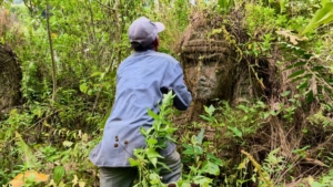 Pencari Rumput Tak Sengaja Menemukan Benda Berbentuk Wajah yang Diduga Patung Kuno